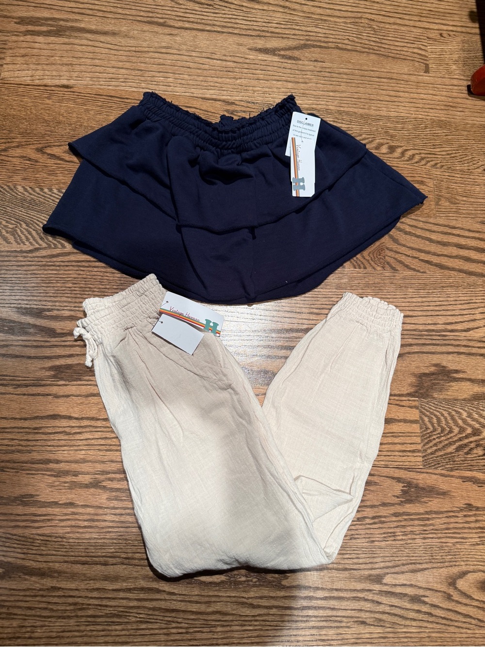 Bundle of Vintage Havana Navy Ruffle Skirt and Cream Linen Jogger